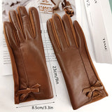 Monochrome PU Leather Gloves Stylish Bow Decor Touchscreen Gloves Autumn Winter Thick Soft Warm Waterproof Driving Gloves