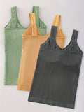 3pcs, Women's Solid Color Inner Casual Bottoming Beautiful Back Top Push-up Sleeveless Camisole With Chest Pads