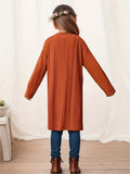 Chic & Cozy Girls' Long Knit Cardigan - Durable, Easy-Care & High-Stretch Fabric, Perfect for Spring/Fall, Versatile Casual Style