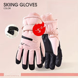 Outdoor Ski Sport Down Gloves Elastic Knit Cuff Zipper Gloves Autumn Winter Thick Warm Coldproof Non-slip Gloves