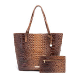 Crocodile Embossed Tote Bag Set, Elegant Shoulder Bag With Clutch Purse, Women's Office & Work Handbag