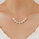 1pc Minimalist Elegant Style 18k Gold Plated Chain Faux Pearl Small Round Beaded Pendant Necklace Jewelry Women's Necklace