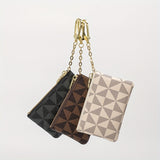 Mini Geometric Pattern Coin Purse, Zipper Clutch Carry On Bag With Keychain, PU Leather Wallet