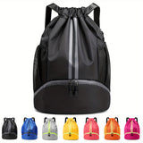 Water Resistant Striped Soft Shell Drawstring Daypack Backpack - Spacious Utility Pockets, Shoe Compartment, Mesh Panels, Cord Embellishment - Hand Wash Only, Normal Waterproof, Polyester Fiber Material