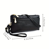 Multi Zipper Clutch Purse For Women, Solid Color Crossbody Bag, Fashion Handbags With Wristlet Wallet