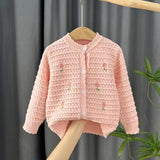 Adorable Floral Embroidered Knit Cardigan Sweater - Soft, Breathable, Casual Button-Down Design - Toddler & Infant Girl's Clothing for Daily Wear