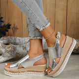 lovefery - Gold Casual Hollowed Out Patchwork Fish Mouth Out Door Wedges Shoes (Heel Height 1.97in)