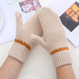 Stylish Short Thickened Knit Mittens Simple Solid Color Leak Finger Touchscreen Gloves Autumn Winter Coldproof Windproof Riding Gloves