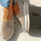 lovefery - Silver Casual Patchwork Rhinestone Round Comfortable Out Door Flats Shoes