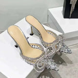 Clearance Bling Crystals Bowknot Women Sandals Fashion Summr Heels Mules Slides High Quality Female Shoes