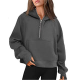 Lu-43 Autumn Winter Yoga Suit Scuba Hoodie Half Zip Women's Sports Sweater Loose Gym Jacket Fitness Short Plush Coat Sweatshirtmm