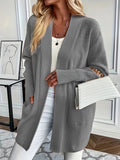 Chic Long Sleeve Knit Cardigan - Cozy Pockets & Open Front - Versatile for Casual Wear, Women's Apparel