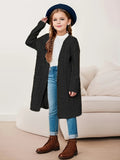 Chic & Cozy Girls' Long Knit Cardigan - Durable, Easy-Care & High-Stretch Fabric, Perfect for Spring/Fall, Versatile Casual Style