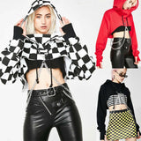 Women's Hoodies Sweatshirts Retro Women Hoodies Sexy Gothic Punk Chain Crop Top Hooded Pullover Hoody Jumper Cosplay Tops Plus Size Casual Sweatshirts 230826