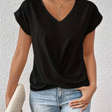 Chic Knot V-Neck T-Shirt - Lightweight & Breathable for Spring/Summer - Stylish Casual Wear for Women