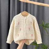 Adorable Floral Embroidered Knit Cardigan Sweater - Soft, Breathable, Casual Button-Down Design - Toddler & Infant Girl's Clothing for Daily Wear