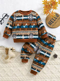 Youngsters's Christmas Fashion Thickened Warm Print Suit Youngsters's New Style Two-piece Set