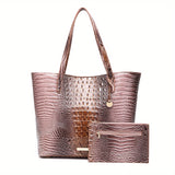 Crocodile Embossed Tote Bag Set, Elegant Shoulder Bag With Clutch Purse, Women's Office & Work Handbag