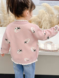 Adorable Strawberry Pattern V-Neck Knit Cardigan Sweater - Thermal Lined, Soft, Warm, and Cozy for Girls - Perfect for Winter and Fall Outerwear