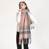 Stylish Multicolor Striped Chunky Scarf Imitation Cashmere Soft Warm Tassel Shawl Autumn Winter Windproof Inelastic Neck Guard Scarf