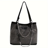 Glittering Rhinestone Shoulder Bag - Fashionable Chain Decor Tote - Shimmering Bling-Bling Evening Handbag for Glam Women