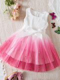 Lovely Galaxy Princess Dress for Little Girls - Elegant Lace Splicing, Sleeveless, Ribbon Detailed, Non-Stretch Polyester Tulle Dress for Summer - Ideal Gift for Birthday or Special Occasions