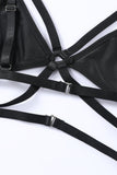 lovefery Black Leather Strappy Bra And Thong Lingerie Set