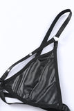 lovefery Black Leather Strappy Bra And Thong Lingerie Set