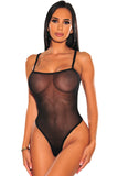 lovefery Black Plain Sheer Mesh Spaghetti Straps Teddy Lingerie