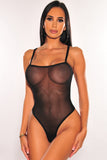 lovefery Black Plain Sheer Mesh Spaghetti Straps Teddy Lingerie