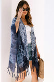 Blue Tie Dye Short Sleeves Tassels Kimono