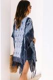 Blue Tie Dye Short Sleeves Tassels Kimono