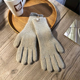 Simple Solid Color Touchscreen Gloves Stylish Elastic Vertical Striped Knit Gloves Autumn Winter Coldproof Split Finger Gloves