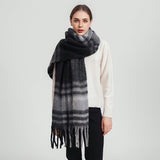 Stylish Multicolor Striped Chunky Scarf Imitation Cashmere Soft Warm Tassel Shawl Autumn Winter Windproof Inelastic Neck Guard Scarf