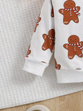 Baby Toddler Christmas Cute Gingerbread Cartoon Print Casual Outfits - 2pcs Sweatshirt Trousers Set