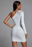 lovefery Vanera One Shoulder Rhinestone Bandage Dress - White