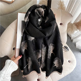 Elegant French Ginkgo Leaf Scarf for Women - Thick, Warm Winter Shawl with Tassels, Polyester, Non-Stretch, Perfect for Casual Outings