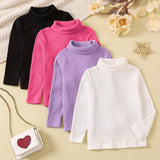 4pcs Girls Stretchy Turtleneck Stretch Ribbed Long Sleeve Base Layer Tops