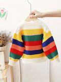 Vibrant Rainbow Striped Kit Sweater - Soft, Thick, and Cozy Pullover for Boys and Girls - Classic Round Neck, Loose Fit, Winter Essential for Kids