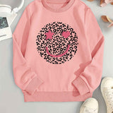 All-Season Geometric Leopard Print Casual Sweatshirt - Stretchy, Durable Crew Neck Top for Daily Comfort