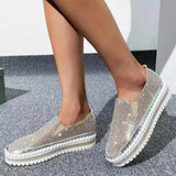 lovefery - Silver Casual Patchwork Rhinestone Round Comfortable Out Door Flats Shoes