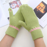 Stylish Short Thickened Knit Mittens Simple Solid Color Leak Finger Touchscreen Gloves Autumn Winter Coldproof Windproof Riding Gloves