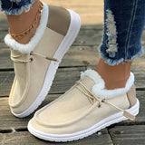 Womens Chic Canvas Loafers - Cozy Plush Lined, Comfortable Lace-Up Design, Classic Low Top - Perfect for Everyday Style