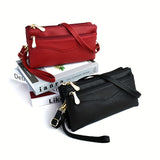 Multi Zipper Clutch Purse For Women, Solid Color Crossbody Bag, Fashion Handbags With Wristlet Wallet