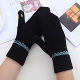 Stylish Short Thickened Knit Mittens Simple Solid Color Leak Finger Touchscreen Gloves Autumn Winter Coldproof Windproof Riding Gloves