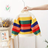 Vibrant Rainbow Striped Kit Sweater - Soft, Thick, and Cozy Pullover for Boys and Girls - Classic Round Neck, Loose Fit, Winter Essential for Kids