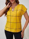 Elegant Plaid V-Neck Blouse for Women - Chic, Comfortable & Versatile, Perfect for Spring/Summer/Fall