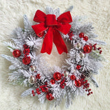 Festive Americana Style Christmas Wreath with Flocked Artificial Pine Cones, Berries, and No-Electricity Festive Ornament for Plastic Door Decor