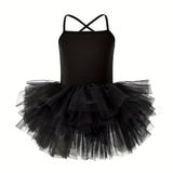 Brief Sleeveless Slingback Tutu Dress for Girls - Vibrant Solid Color, Puffy, Flared, Slim Fit, Medium Stretch, Hand Washable, All-Season Ballet Dance Wear