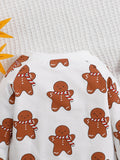 Baby Toddler Christmas Cute Gingerbread Cartoon Print Casual Outfits - 2pcs Sweatshirt Trousers Set